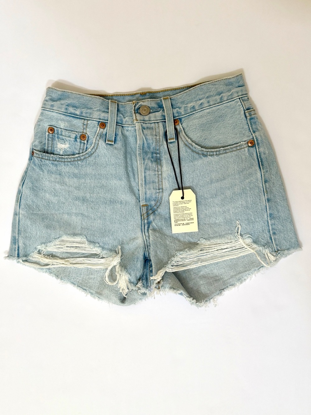 Levi's 501 Light Blue Distressed High-Waist Denim Shorts